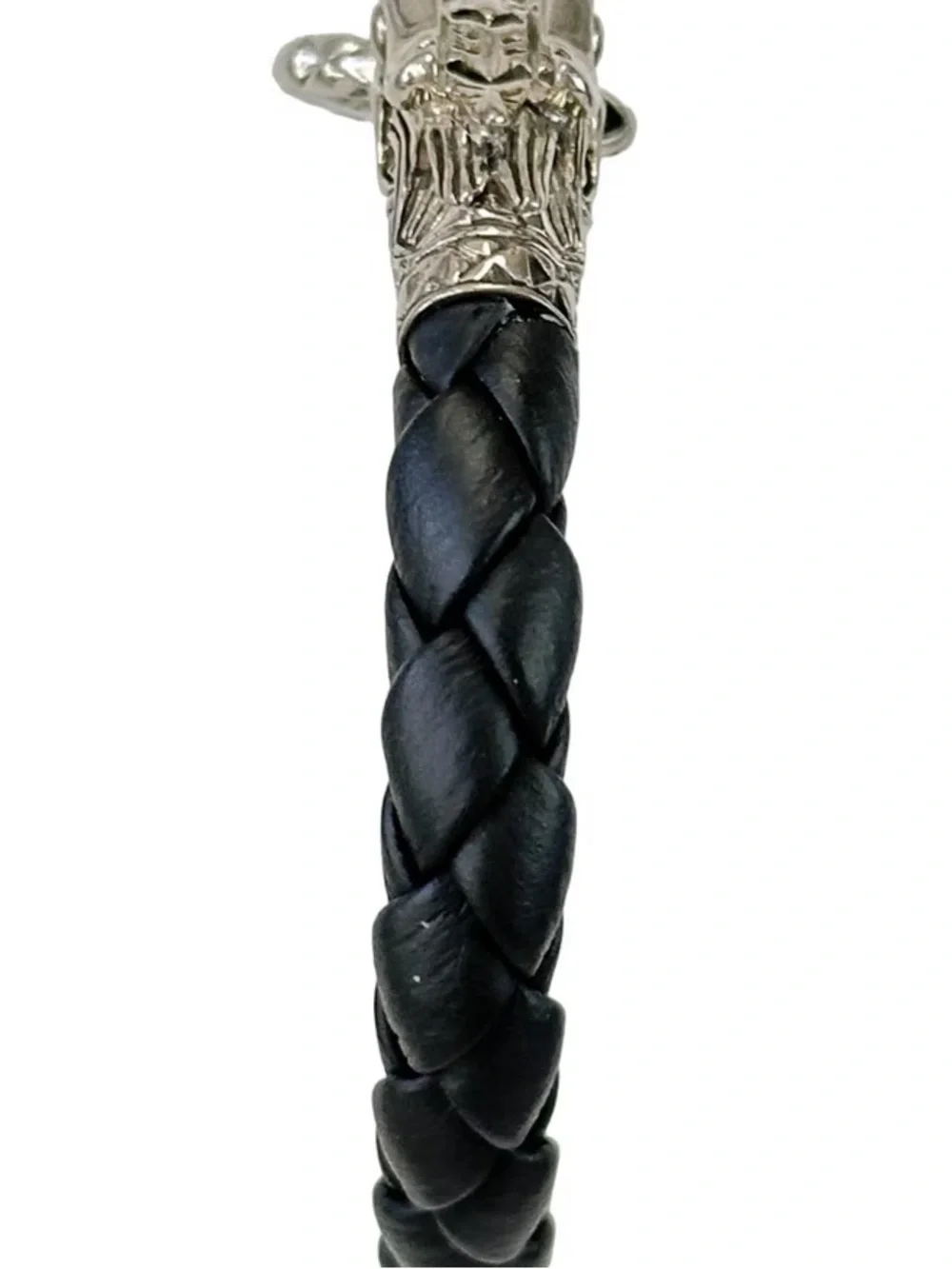 JOHN HARDY Sterling Silver Dragon Naga Woven Leather Bracelet Black Unisex 7”